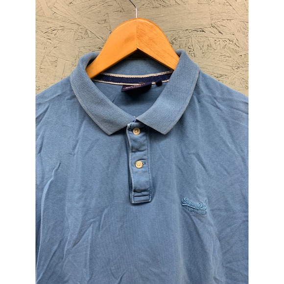 Superdry Men's 2XL Blue Polo Shirt Premium Embroidered Logo 100% Cotton - Picture 2 of 7